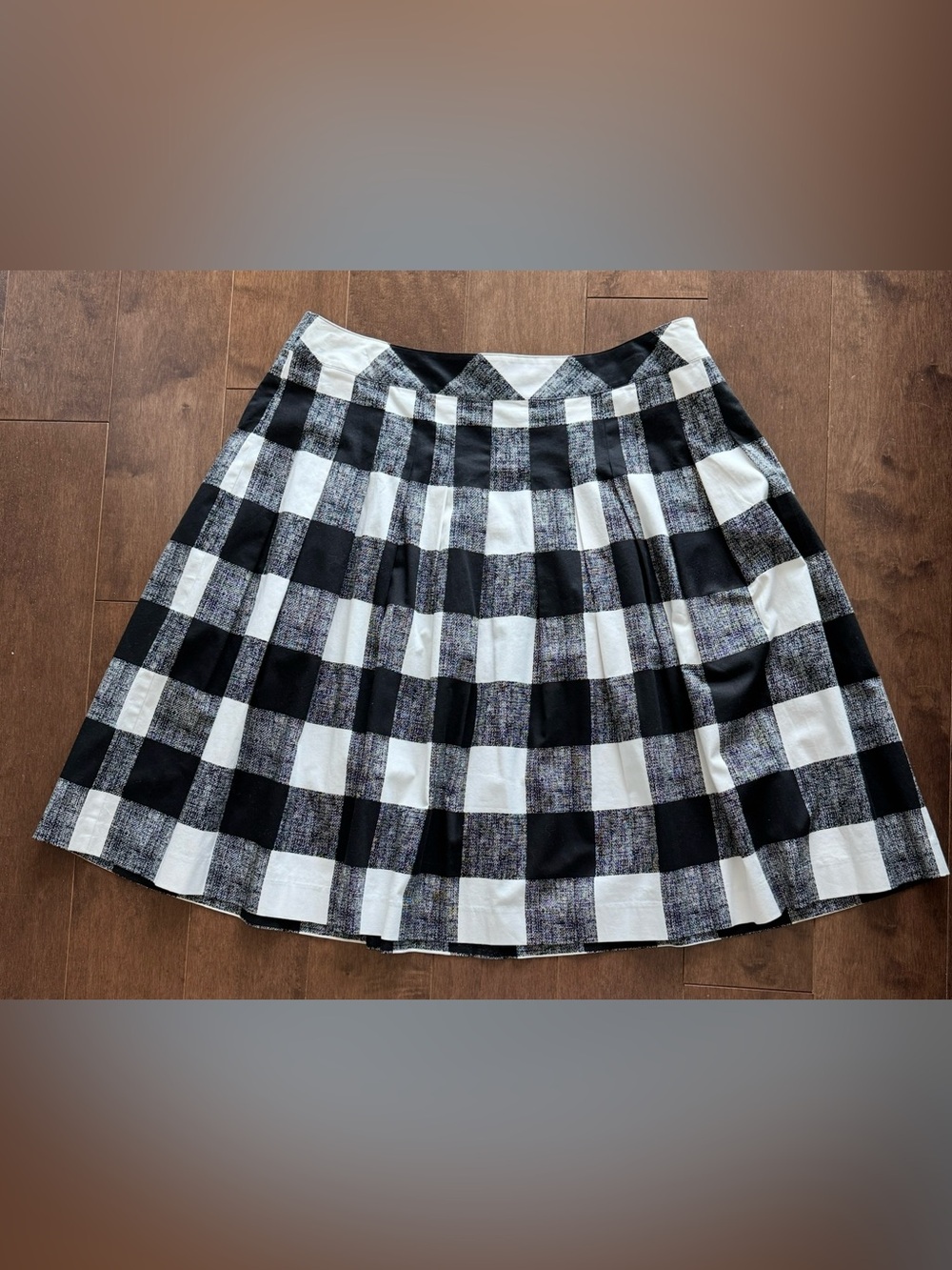 Talbots Black and White Gingham Pleated Skater Skirt